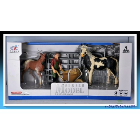 Figurine Les Animaux De La Ferme - Séries Model The World Of Animals - Le Fermier, Le Cheval Et Le Poulain