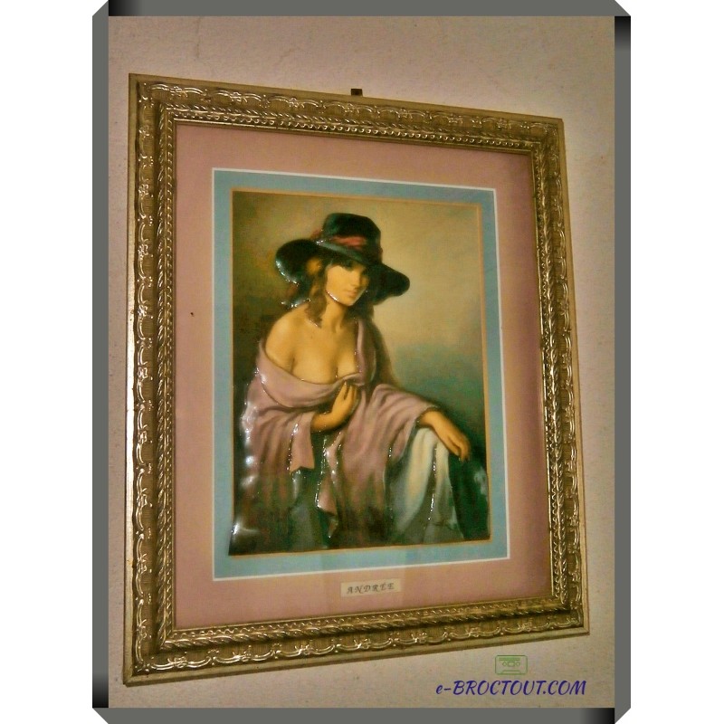 Tableau Relief 3D - La Dame Au Chapeau - Reproduction Toile Vicente Roso Par Andrée