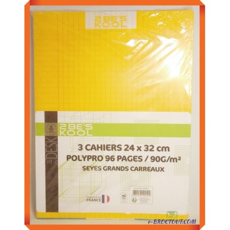 Lot De 03 Cahiers 24x32cm Grands Carreaux - 96 Pages