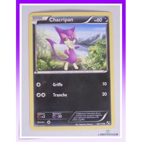 Carte Pokémon - Chacripan 66/114 - PV 60 - 2011