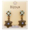 Boucles D'Oreilles Pendantes En Métal Émaillé - Pierres Bleues Et Pendentif Étoile