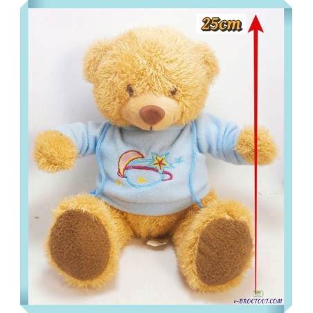 Peluche ours brun avec sweat capuche bleu - Imagin 25cm