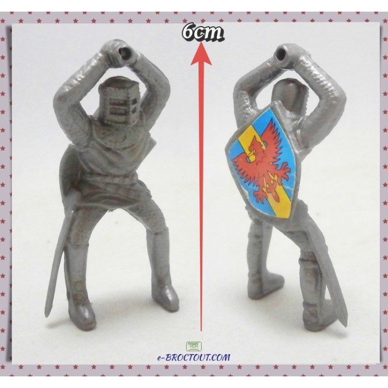 Figurine Les Chevaliers - Soldat Cavalier Médiéval En Armure Sans Son Cheval et son arme - Monochrome Gris - Timpo Toys 1960