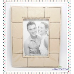 Cadre photo imitation cuir surpiqué avec effet de carreaux couleur crème beige - Pour photo 9x13 cm