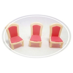 Accessoires pour maison de poupées : Ensemble de 03 chaises assise rose