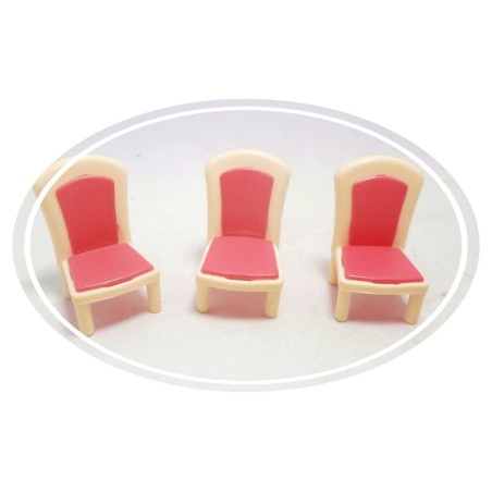 Accessoires pour maison de poupées : Ensemble de 03 chaises assise rose