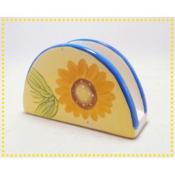 Porte serviettes en céramique peint à la main, décor tournesol jaune et bleu