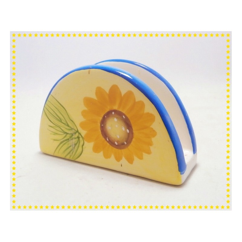 Porte serviettes en céramique peint à la main, décor tournesol jaune et bleu
