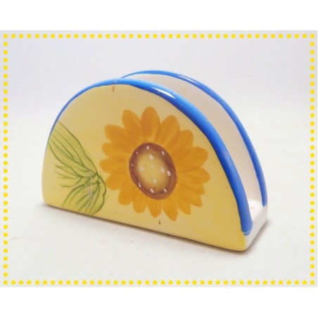 Porte serviettes en céramique peint à la main, décor tournesol jaune et bleu