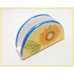 Porte serviettes en céramique peint à la main, décor tournesol jaune et bleu